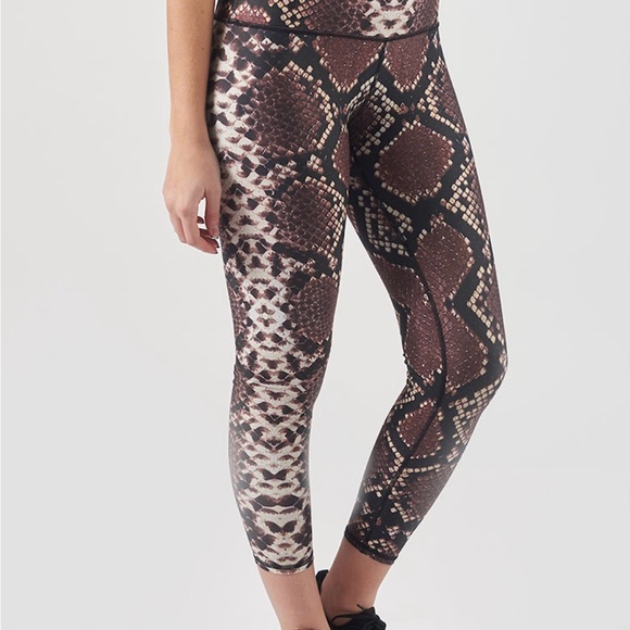 Brown Python Print Leggings. Compression Yoga Pants. - Picture 4 of 7